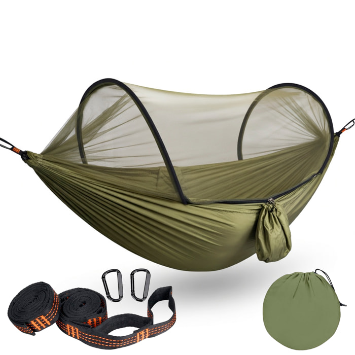Amaca Da Campeggio Con Zanzariera Integrata 3 In 1 In Nylon 210T Portatile Per Trekking Escursioni Spiaggia Giardino Outdoor Supporto 300 Kg 270 x 140 Cm Verde Militare