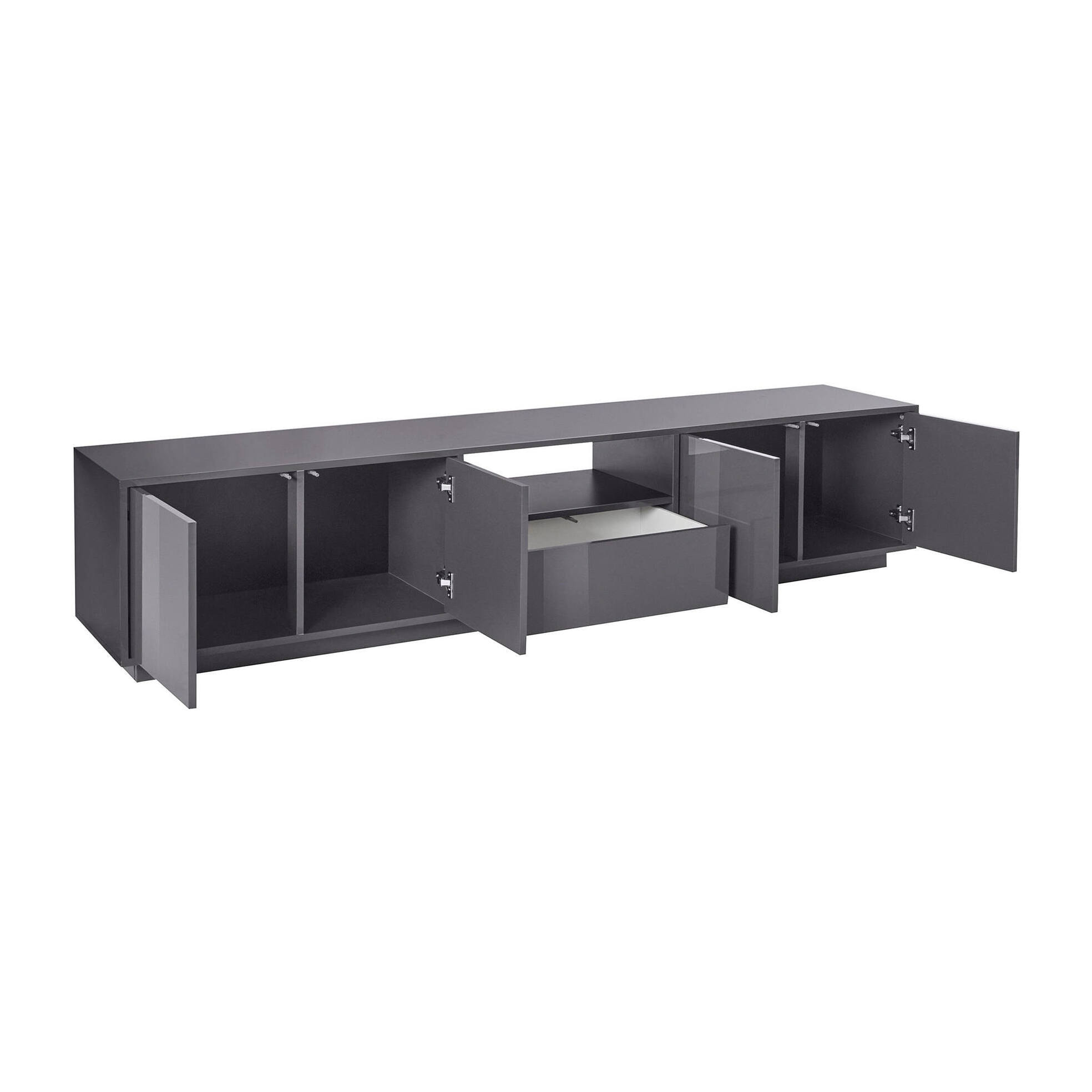 Mobile porta TV Oreste, Credenza bassa da soggiorno, Base porta TV, 100% Made in Italy, cm 220x41h46, Antracite lucido