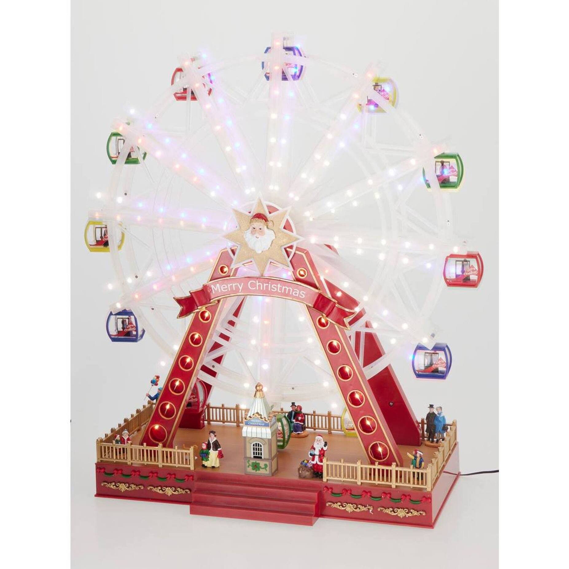 Noria navideña decorativa con luces led, movimiento y música, 56,5x24,5x65 cm, con adaptador, ideal para interiores