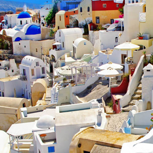 Affiche encadrée village blanc de Santorin Affiche + cadre en métal - Noir