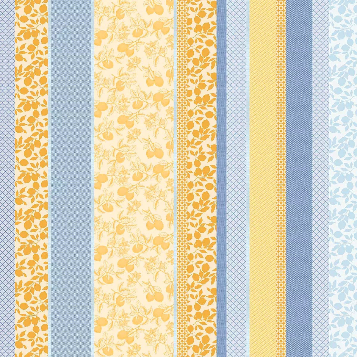 Nappe pur coton 220 g/m² motif jacquard bleu jaune Mille citrons provence