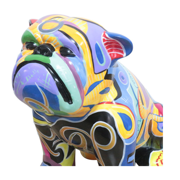 Statue chien bulldog assis en résine multicolores H43cm - MARLY