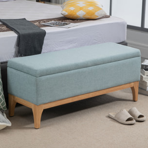 Baúl de Almacenaje para Dormitorio 72L Puff Almacenaje Tapizado en Lino Banco de Almacenaje con Patas de Madera y Almohadillas Ajustables para Entrada Salón 110x39x45 cm Verde Claro