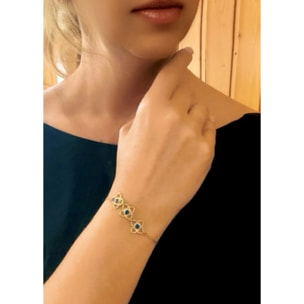 Pulsera Mismy dorado Tres flores y cristal SW color azul