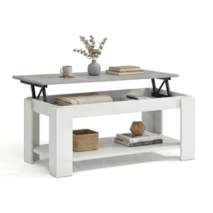 Mesa de centro elevable con almacenaje en blanco mate y gris cemento 102x43-54 cm Lya Blanco Artik (Blanco Mate) - Gris Cemento