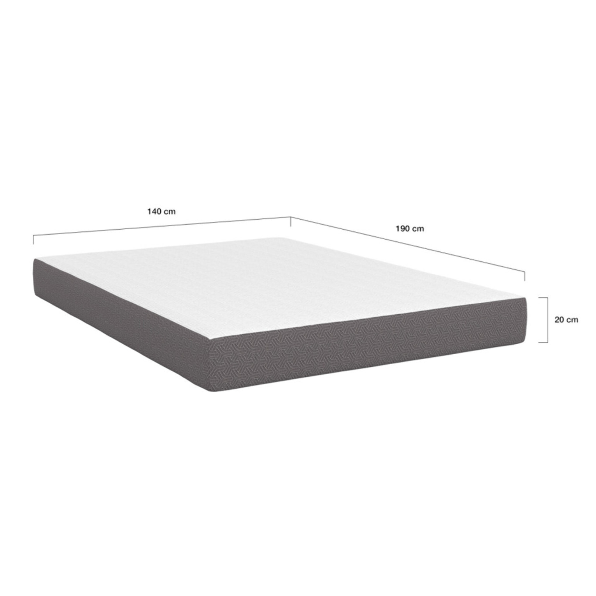Matelas mémoire de forme - 140 cm - Dessus design blanc, coté design gris