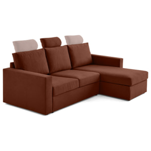 Barrie - canapé d'angle réversible 4 places avec têtière amovible en tissu - Terracotta