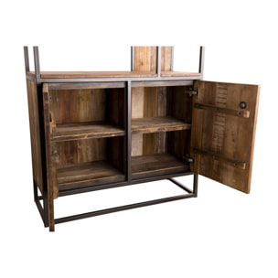SIXTINE - Bibliothèque haute 2 portes 10 open space Teck recyclé Acacia Mahogany recyclé et métal