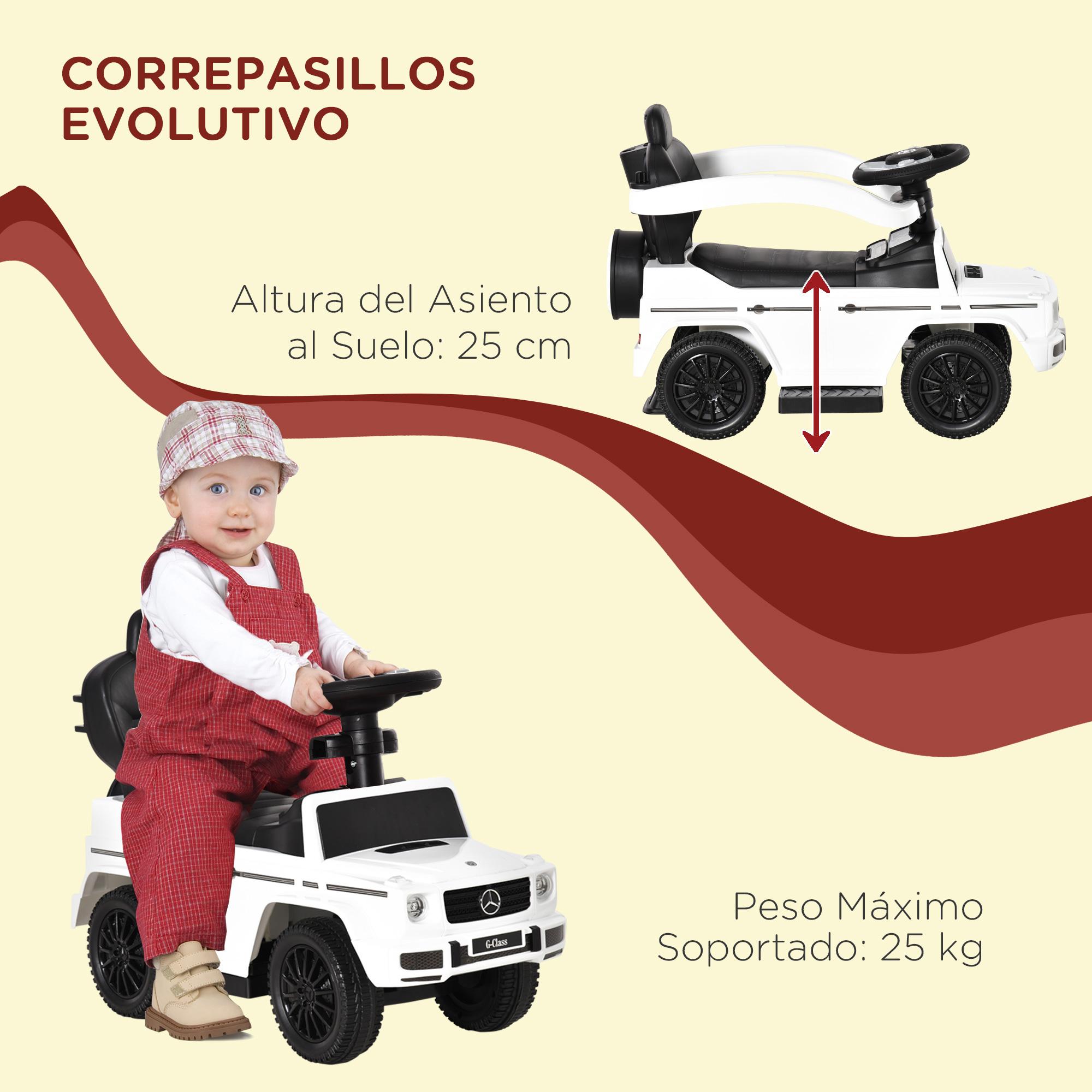 Correpasillos Mercedes para Niños +12 Meses con Bocina Capota Extraíble Blanco