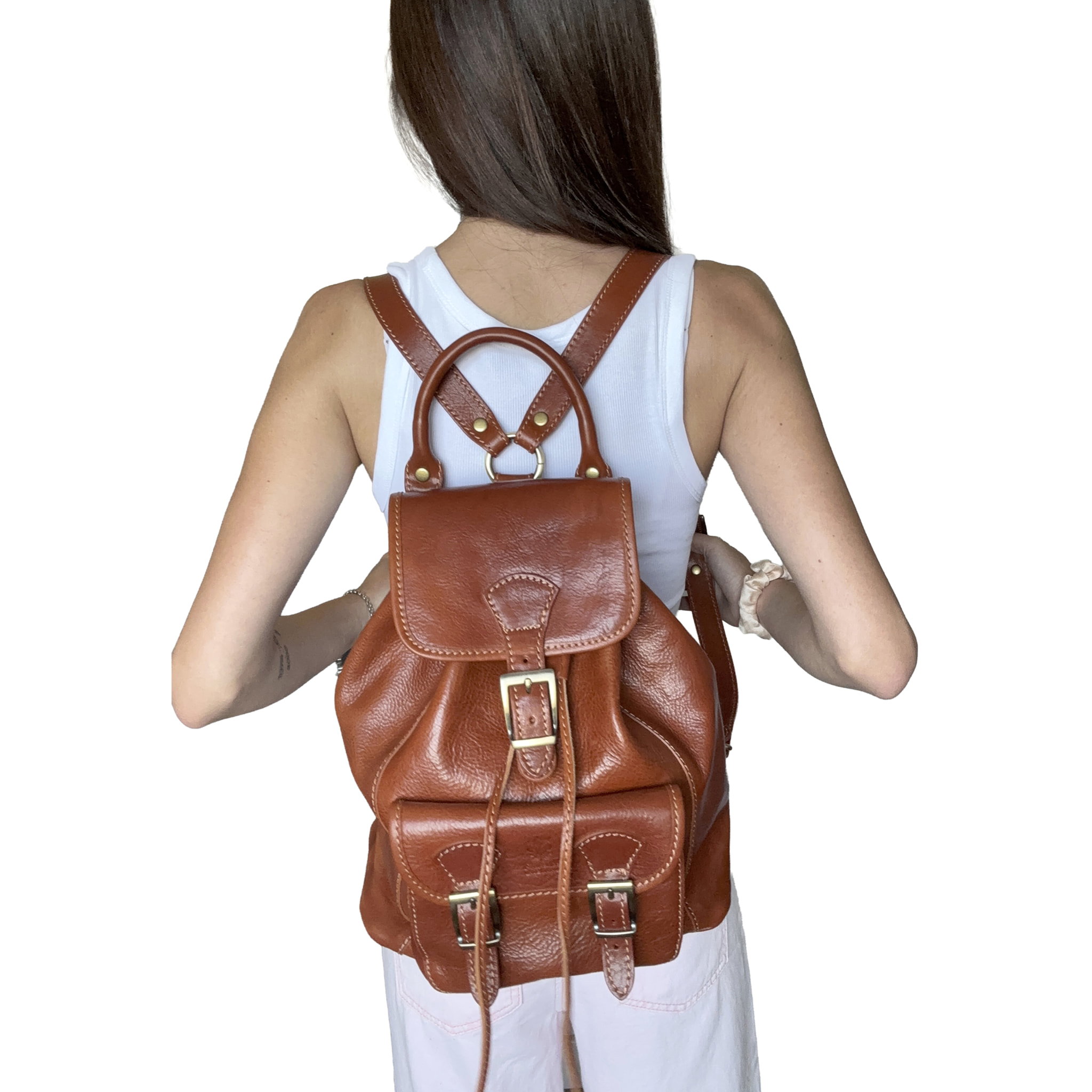 Zaino Donna in Vera Pelle, Zaino Elegante Vintage con Tasca Frontale e Chiusura Magnetica e a Coulisse