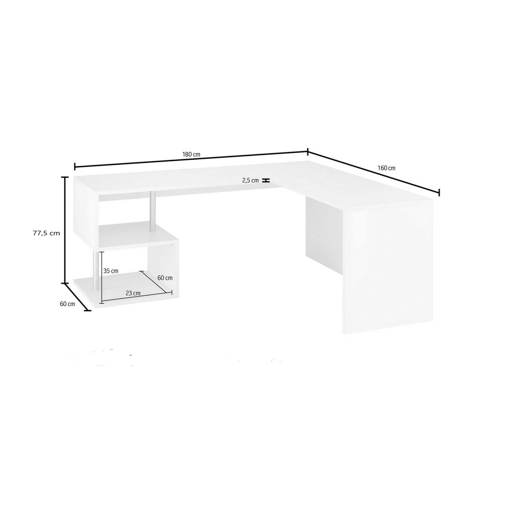 Scrivania Giunone, Scrittoio lineare porta PC, Tavolo multiuso per ufficio, Scrivania salvaspazio, 100% Made in Italy, cm 160x60h78, Bianco lucido