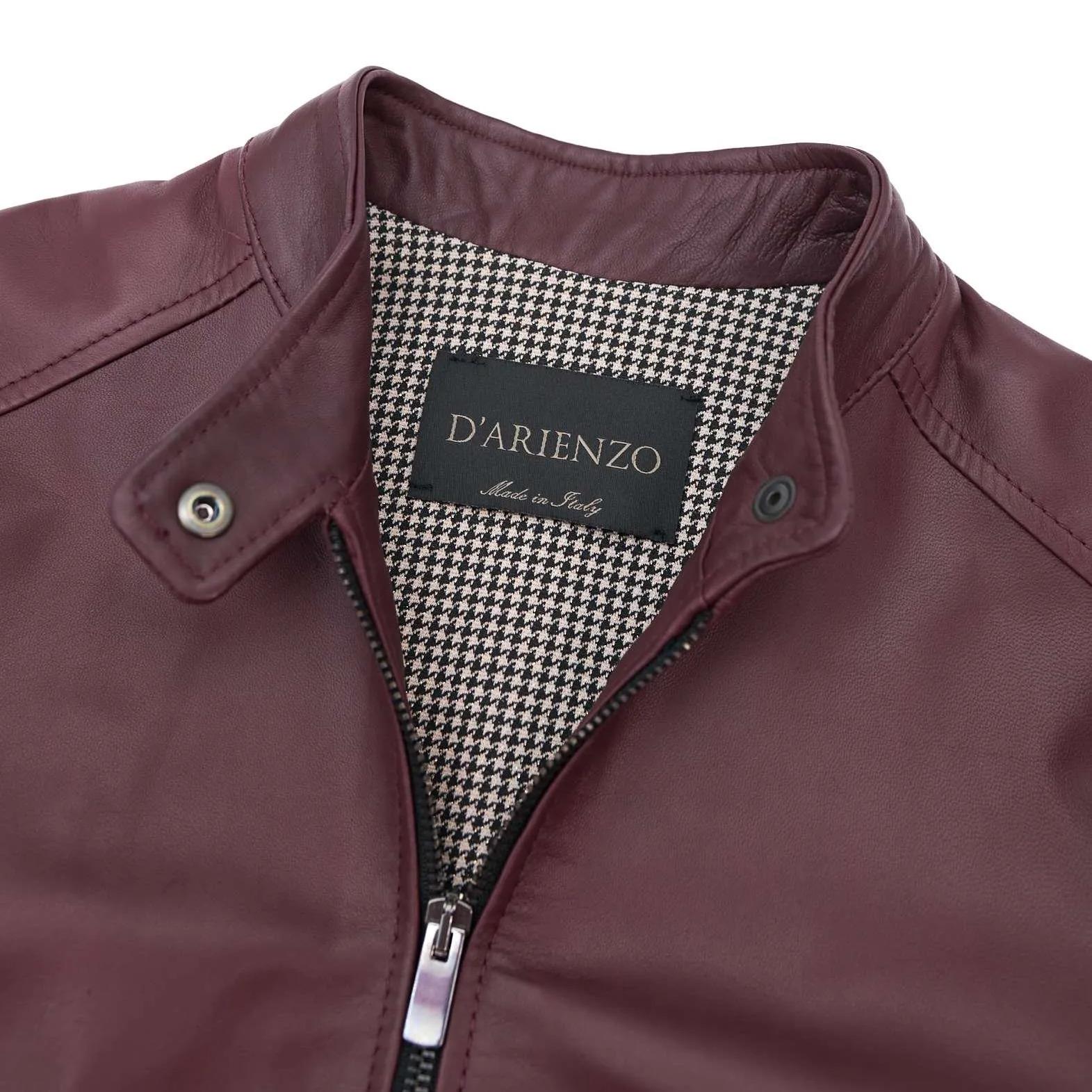 Giacca biker in pelle naturale bordeaux effetto liscio