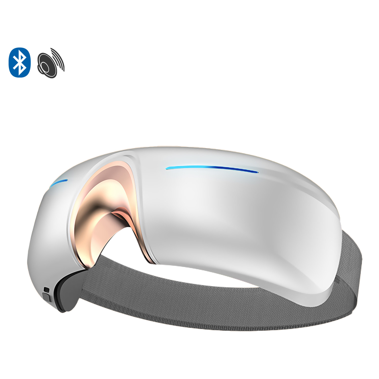 Masajeador ocular con 5 modos: protección ocular, vibración, descompresión, reposo y libre. Reproducción de música Bluetooth.