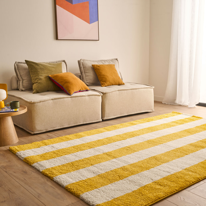 GROOVY - Tapis rétro coloré à motif rayure - Confortable et moelleux - Jaune