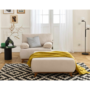 Cristal - fauteuil - convertible avec coffre et grand pouf - en velours côtelé - Beige