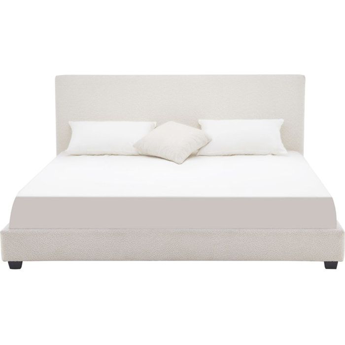 Lit avec tête de lit en tissu bouclé - WILLIAM