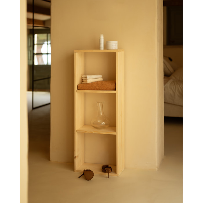 Estanteria de madera maciza en tono natural con 2 estantes Alto: 110 Largo: 40 Ancho: 20