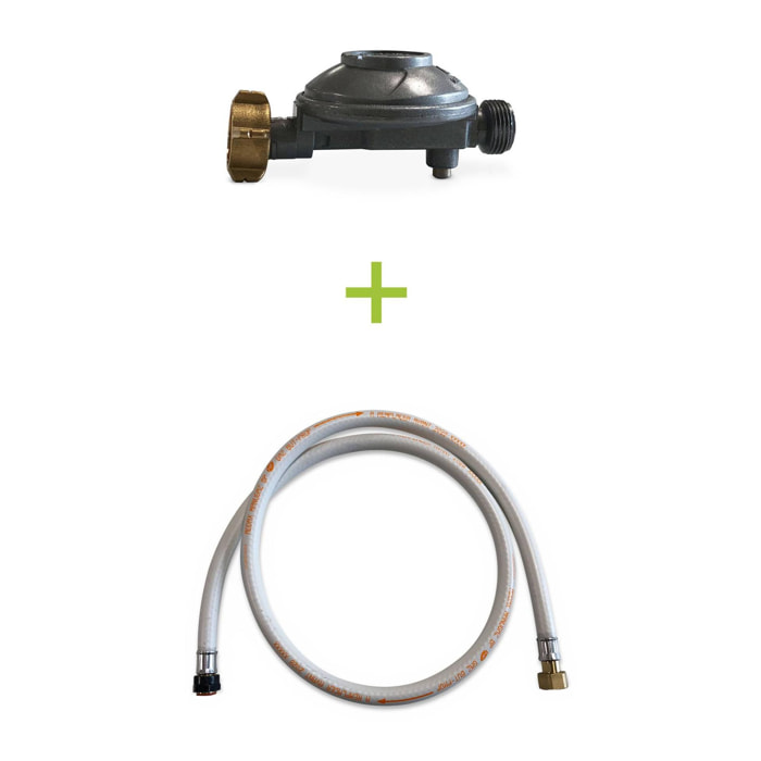 Kit Tuyau flexible de gaz 1.5 m à embouts mécaniques + Détendeur Butane 28mbar 1.3kg/h – Normes NF