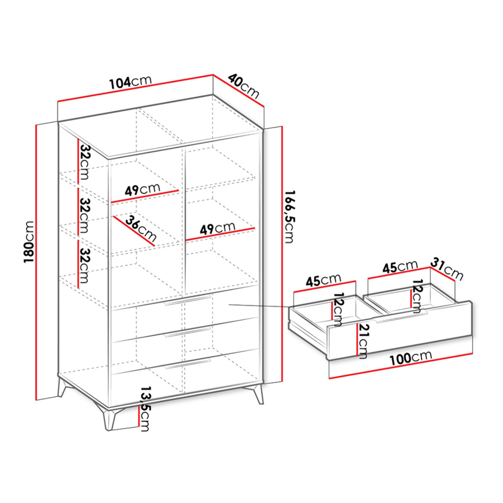 Boccioni - buffet haut - beige - 3 tiroirs et 2 portes - 104x180 cm - Beige