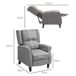 Sillón Relax Reclinable Manual Sillón Relax Tapizado en Lino Sintético con Reposapiés Retráctil Carga 150 kg Sillón Reclinable para Dormitorio Oficina Gris