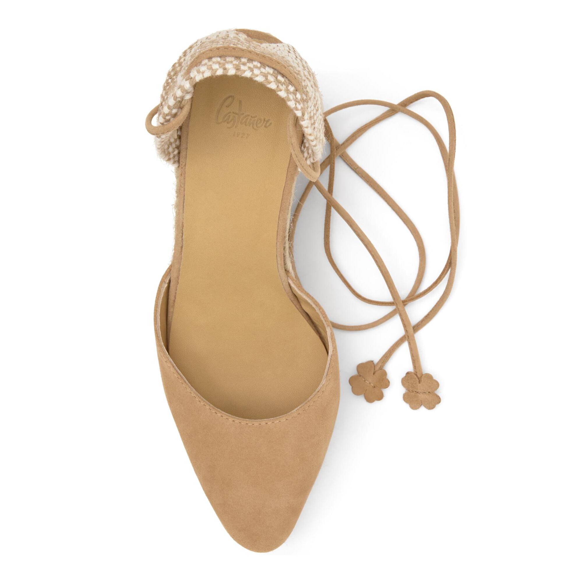 Alpargatas de cuña de mujer Joyce en ante con punta afilada y cierre de cordones