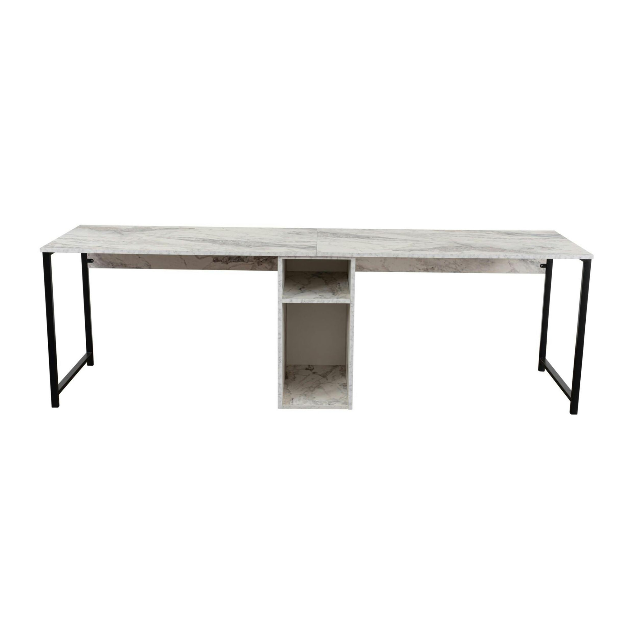 Bureau double avec rangement central - plateau effet marbre MARFA