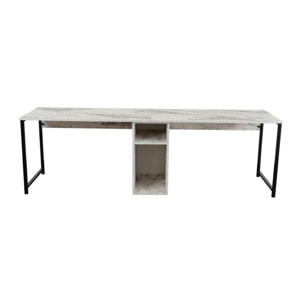 Bureau double avec rangement central - plateau effet marbre MARFA