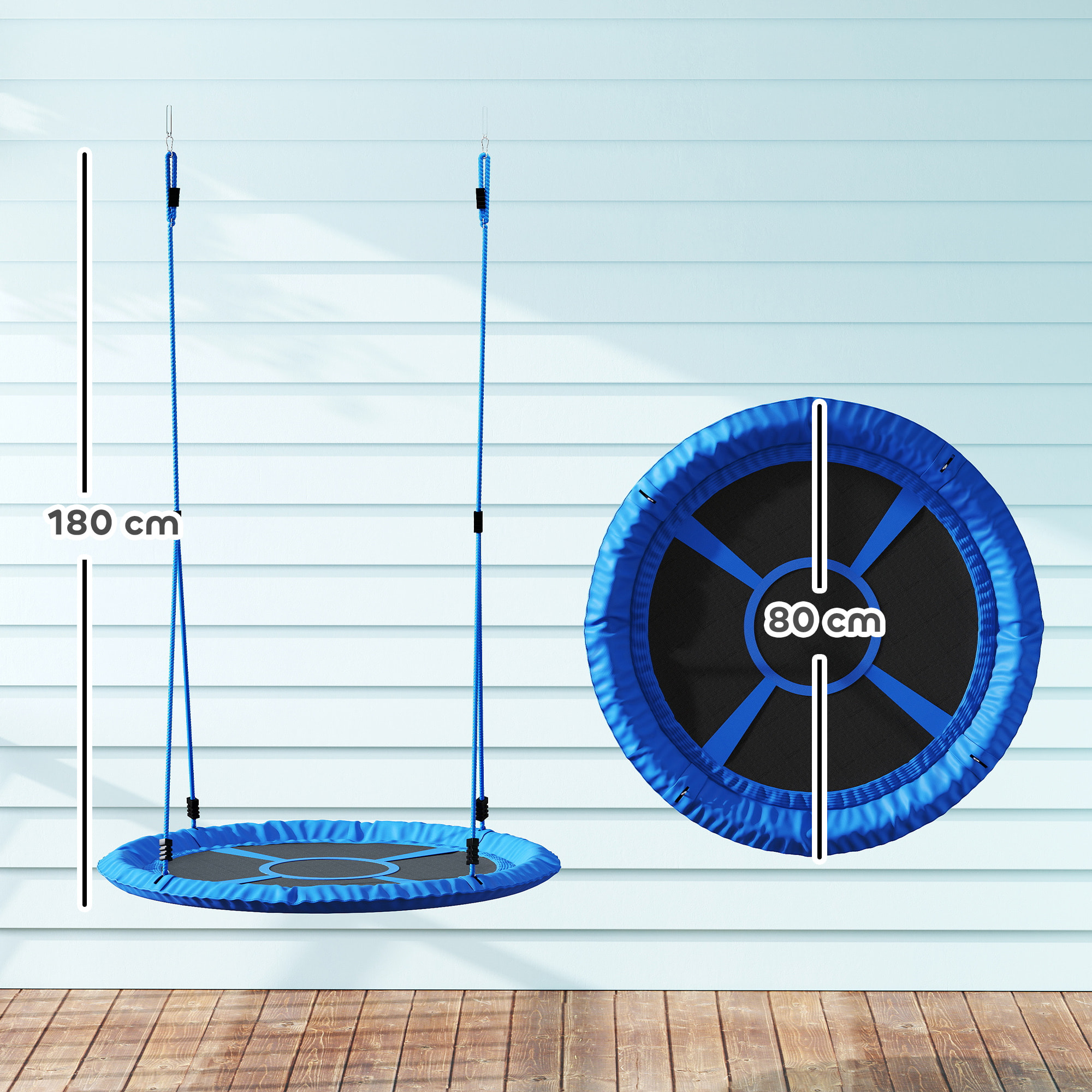 Balançoire nid d'oiseau hauteur réglable charge 200 kg 80 cm bleu