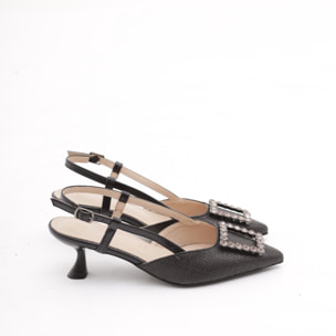 SLINGBACK CANVAS BASSA CHOCOLA' NERO