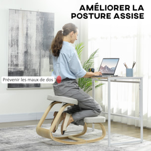Siège ergonomique - siège assis-genoux - chaise assis genoux grand confort - bois bouleau tissu beige clair