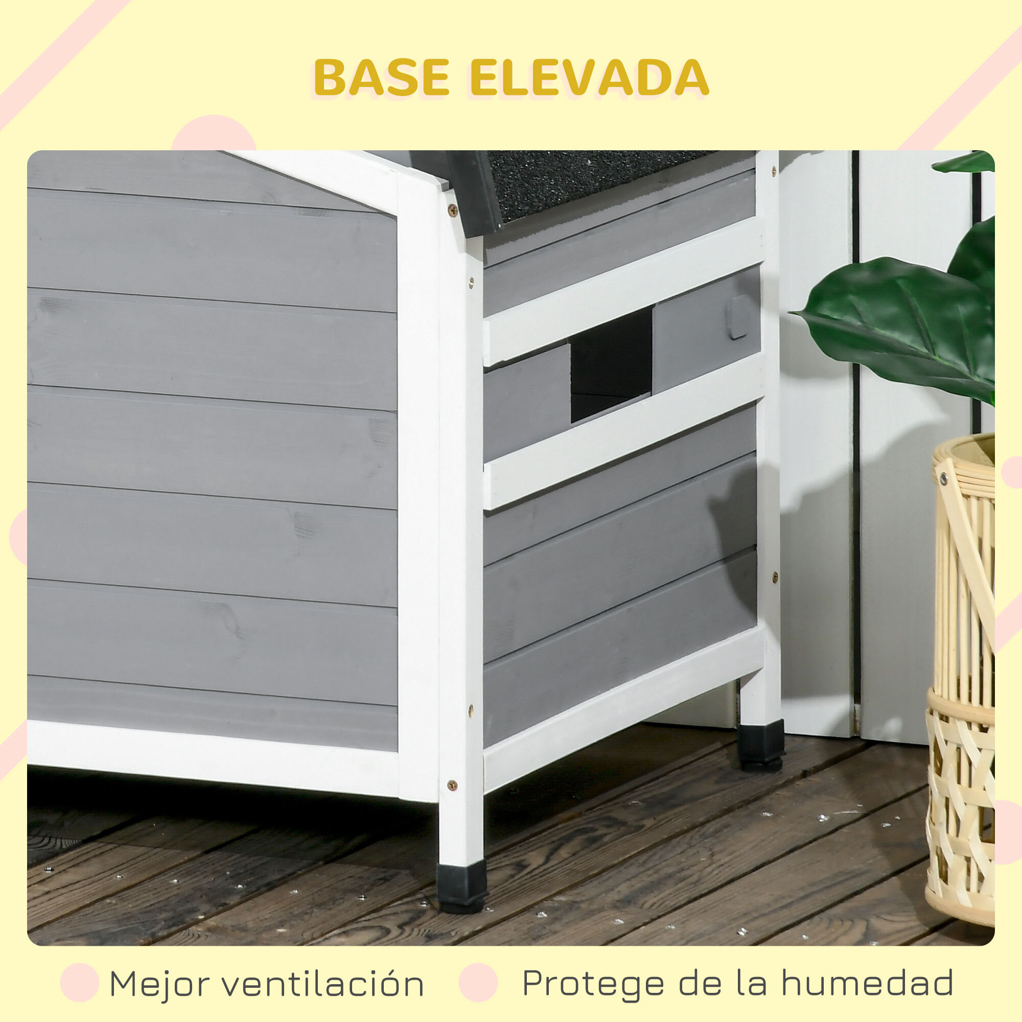 Caseta para Perros de Madera 97x72x65 cm Casita para Mascotas con Techo Asfáltico Abatible 2 Ventanas Puerta con Cortina y Base Extraíble Gris