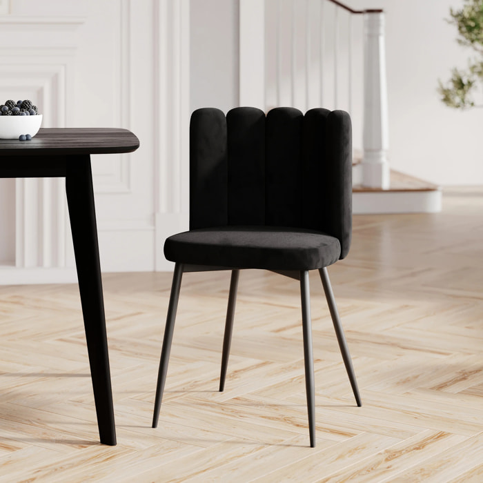 Chaise en velours noir et pieds en métal noir - Rosy