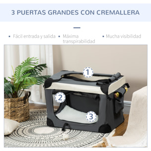 Transportín para Perros Plegable 60x41x41 cm Transportín para Mascotas con Ventanas Cojín Suave y 2 Correas del Hombro Bolsa de Transporte para Mini Perros Gatos Gris
