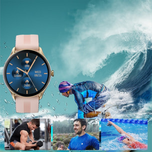 Montre connectée Bluetooth Suivi d' activités sportives, moniteur de pression artérielle et de fréquence cardiaque Rose