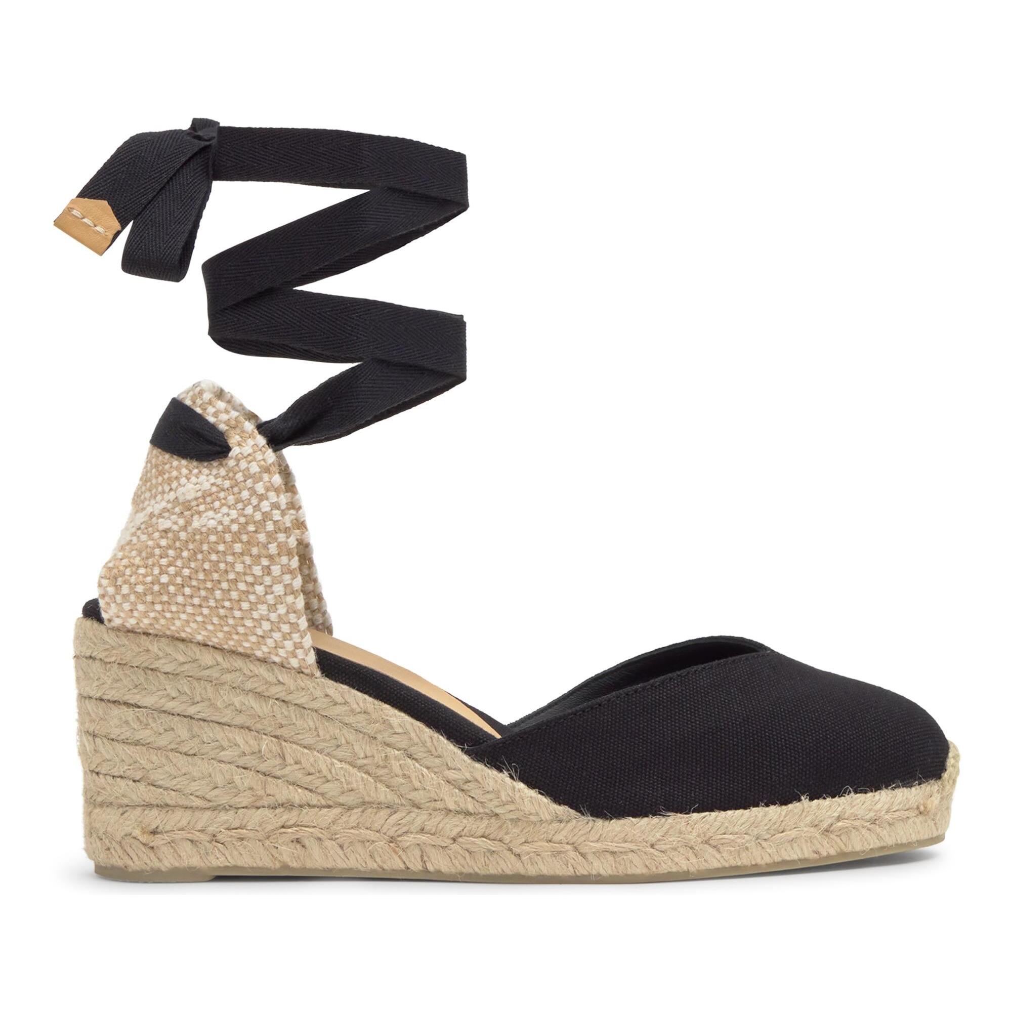 Alpargata plana en lona de algodón con pala en v y lazo al tobillo