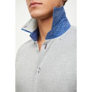 Camicia Uomo 2bottoni Button Down Doppio Collo Slim Flanella Unita Grigio