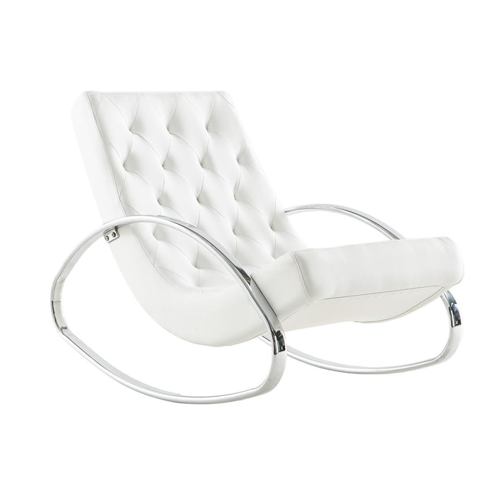 Rocking chair design blanc et acier chromé CHESTY