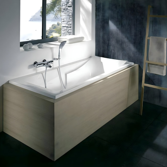 Pack baignoire droite 170 x 75 Corvette + mitigeur bain douche & ensemble de douche + pare bain + bonde