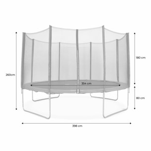 Trampoline 400cm gris avec filet de protection.  échelle. bâche. filet pour chaussures. kit d'ancrage  - Mercure XXL- Trampoline de jardin 400 cm 4m| Qualité PRO.|Normes EU.