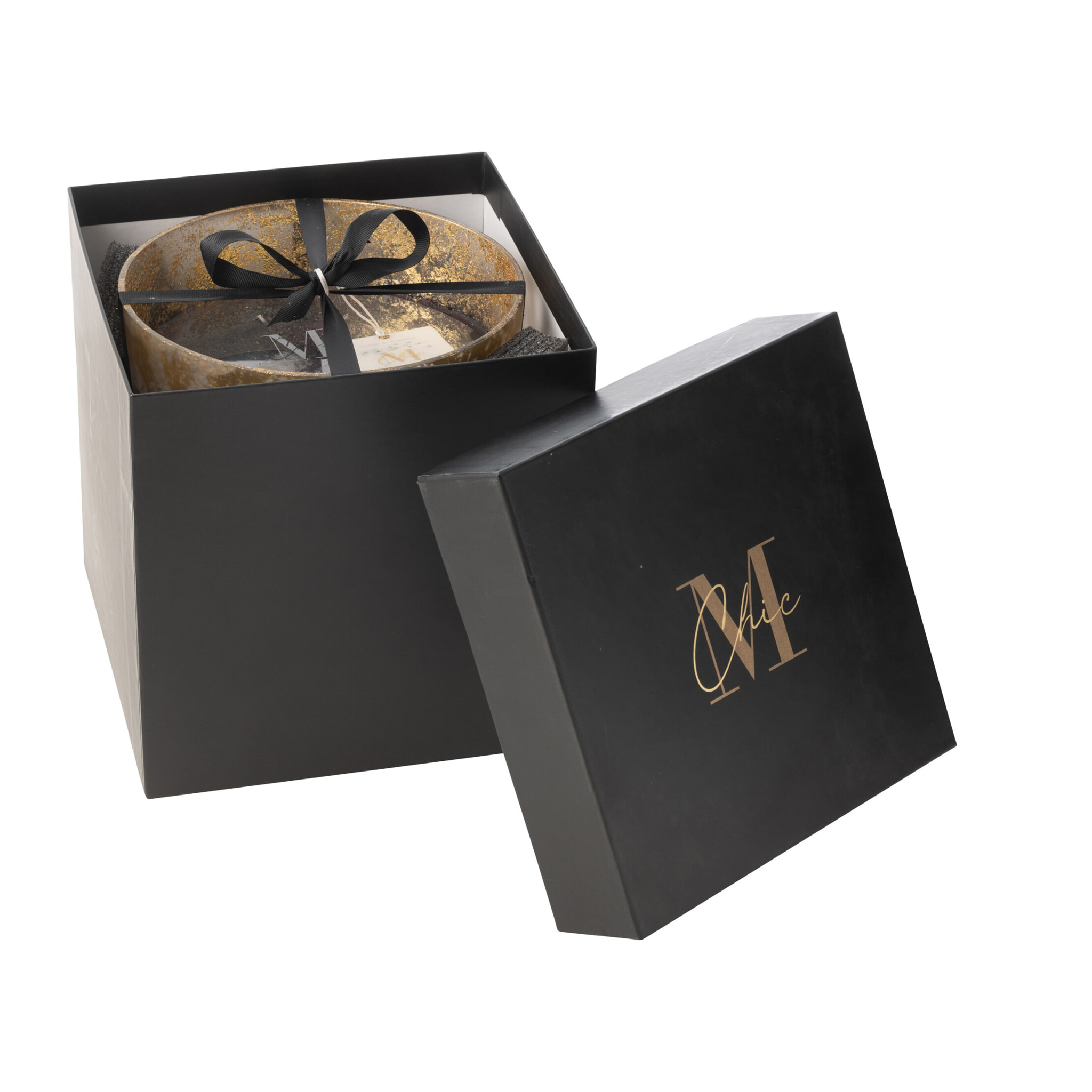 J-Line bougie parfumée M-Chic - Oud & Amber - verre - or/noir - large - 140H