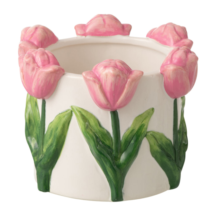 J-Line Cache-pot Tulipe - céramique - blanc/rose clair - small