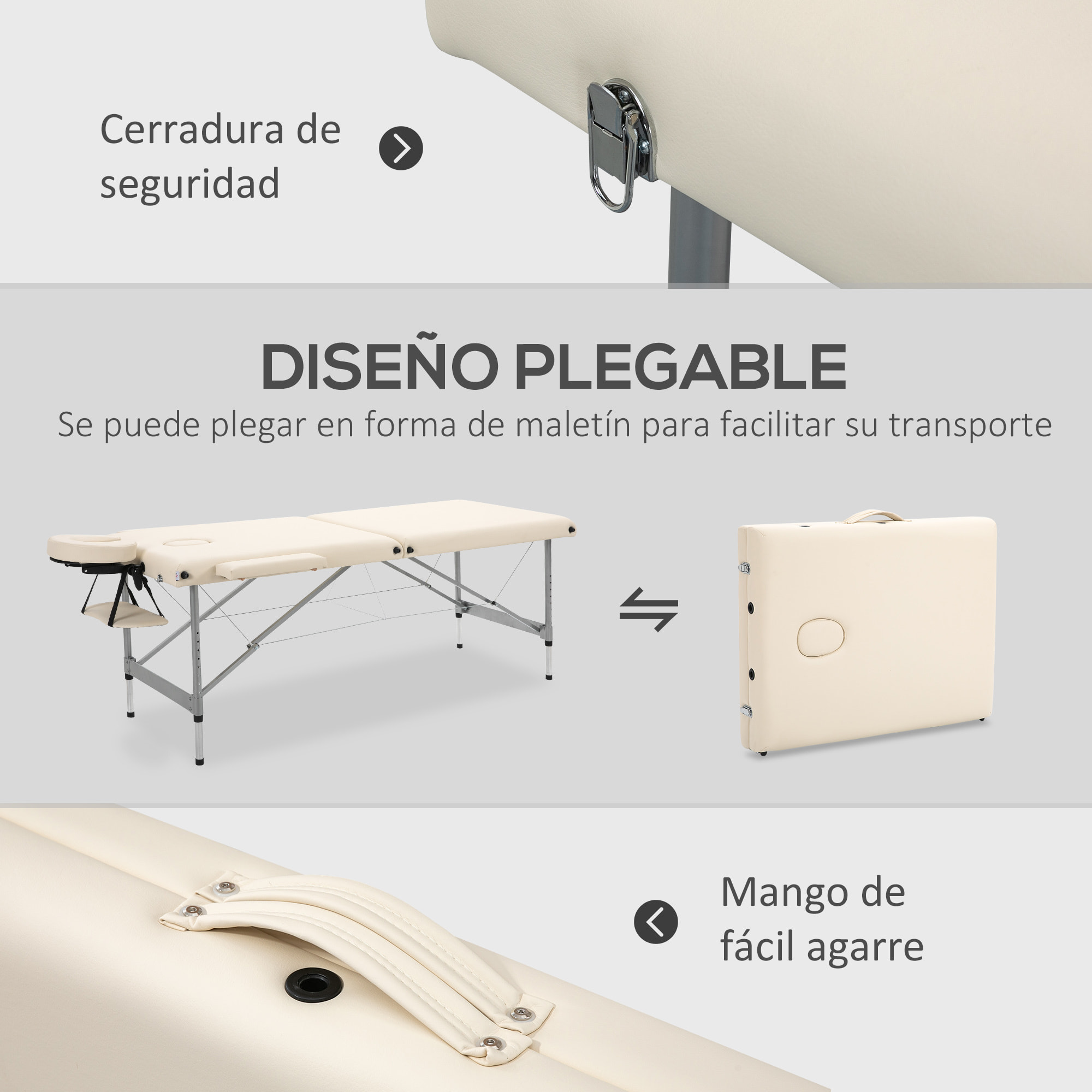 HOMCOM Camilla de Masaje Plegable Mesa de Masaje Portátil con Altura Ajustable en 7 Posiciones Reposacabezas y Marco de Aleación de Aluminio para Fisioterapia Carga 130 kg 186x71x62-83 cm Beige