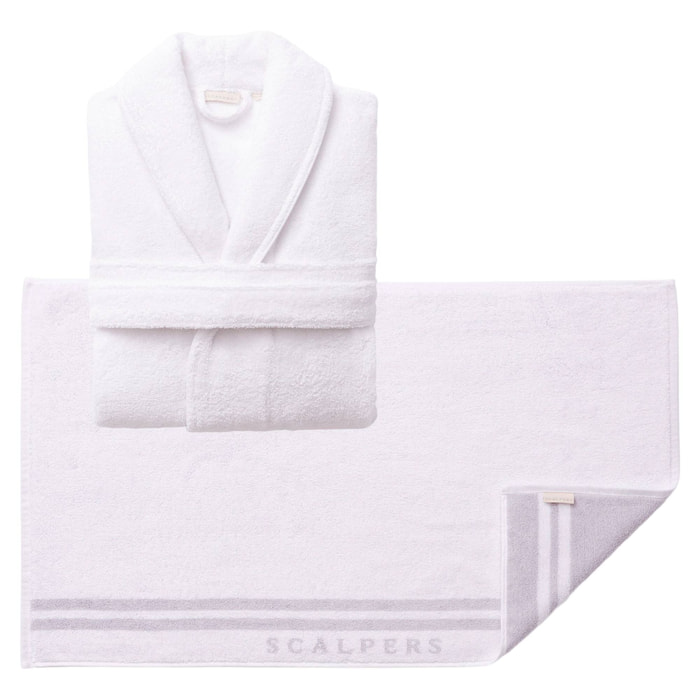 Set de albornoz l-xl 100% algodón blanco 360gsm + alfombrilla de baño 50x80cm scalpers home
