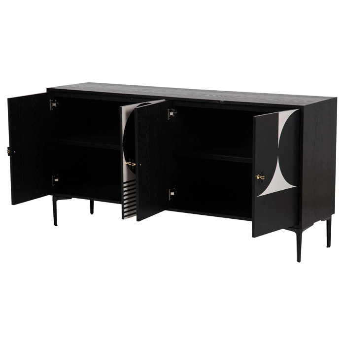 Aparador Mdf Metal Negro Blanco 160x40x80 Cm