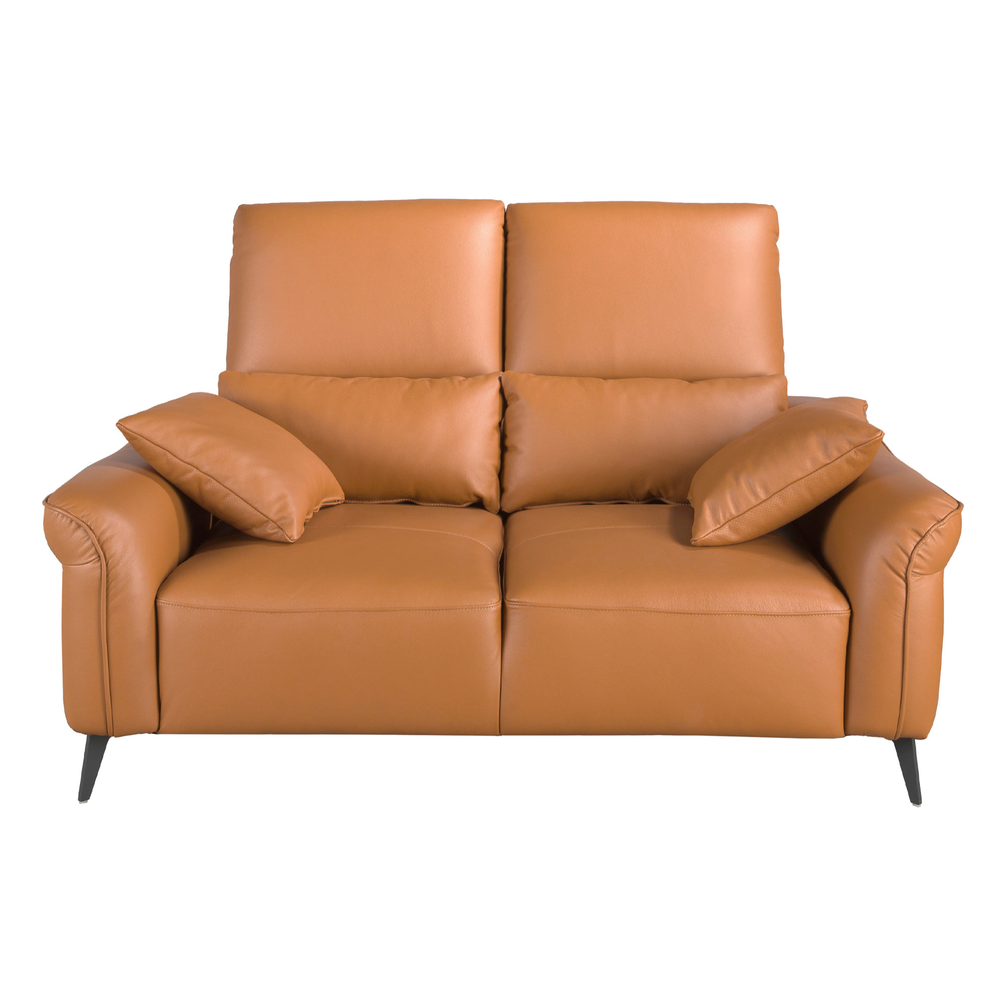 Sofá Angel Cerdá de 2 plazas tapizado en piel de origen vacuno en marrón patas de acero inoxidable en epoxi negro 170x107x105cm