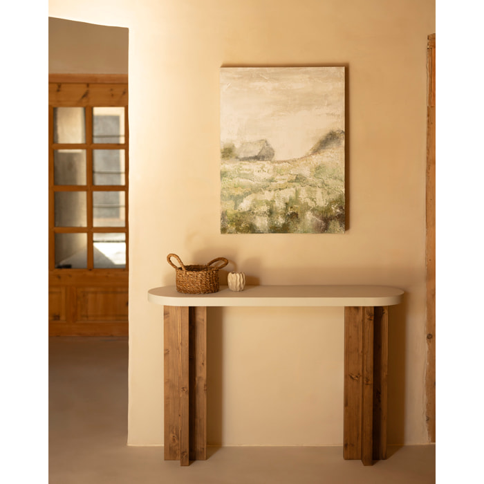 Cuadro beige y verde decorativo sobre algodón con bastidor de madera pintado a mano con pintura al óleo de varias medidas