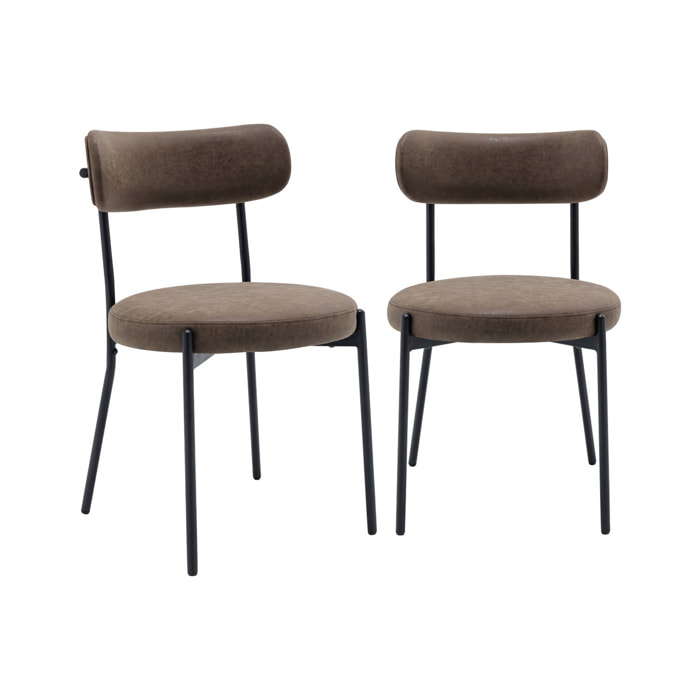 Lot de deux chaises métal et simili cuir marron L 47 x P 49 x H 76.5cm - Livia