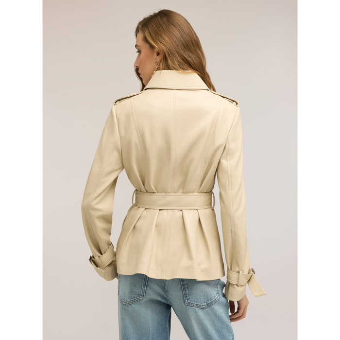 Motivi - Trench corto doble botonadura con cinturón - Beige