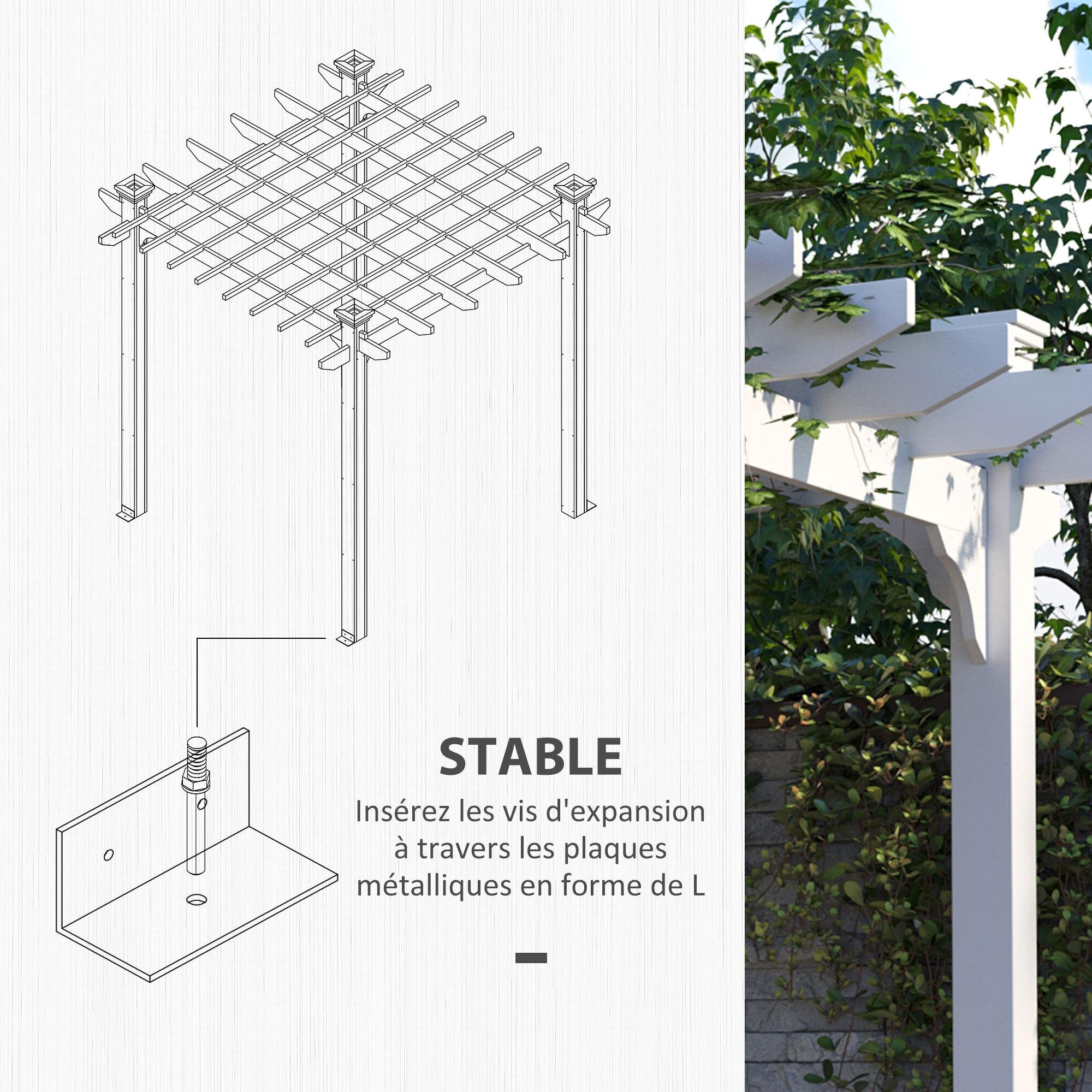 Pergola autoportante style contemporain - Toit terrasse à décorer - dim. 2,3L x 2,3l x 2,3H m - bois sapin blanc