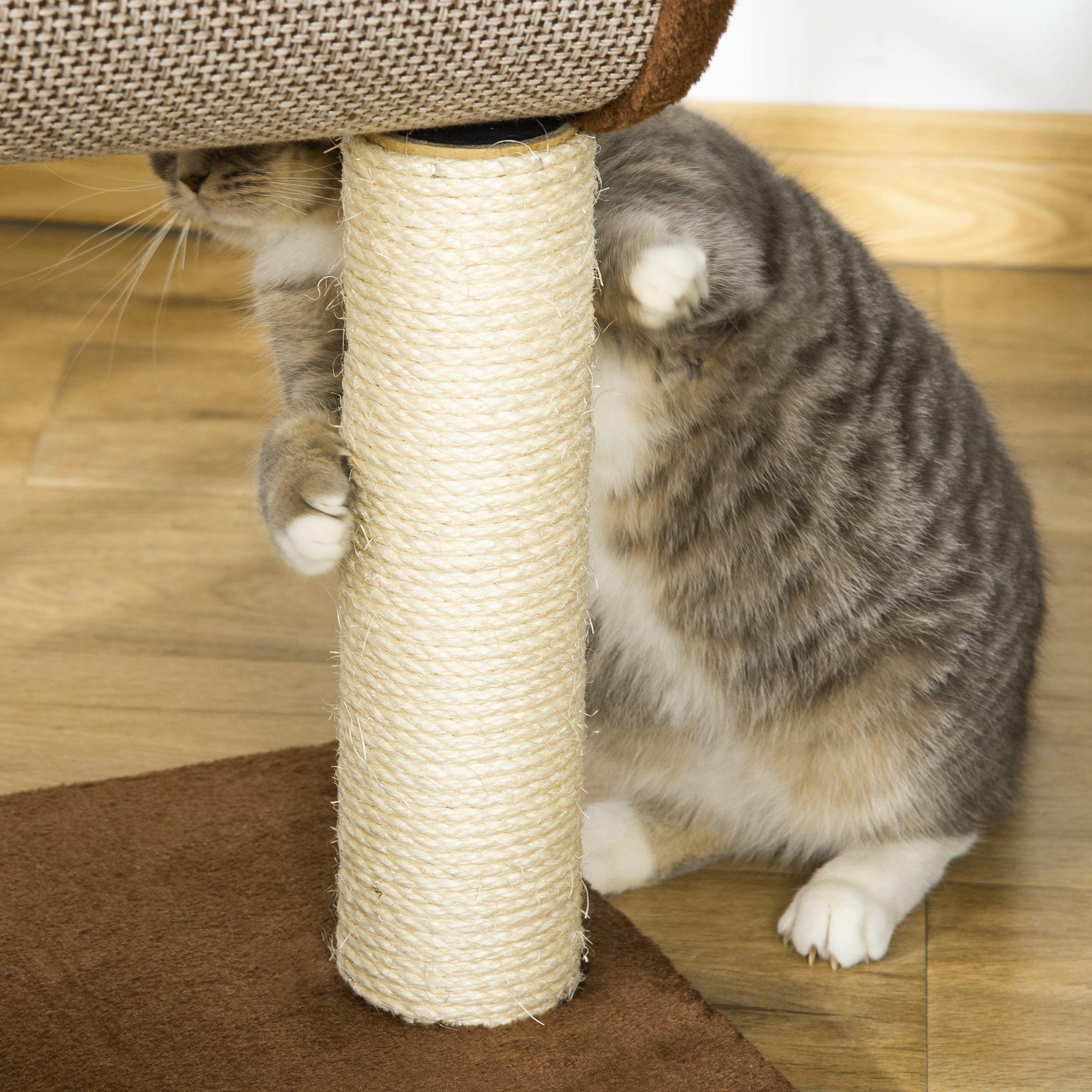 Árbol Rascador para Gatos Mediano Altura 104 cm Torre Escalador de Gato con Barril Rascador Cama Superior Túnel Postes de Sisal y Bola Colgante 75x39x104 cm Marrón